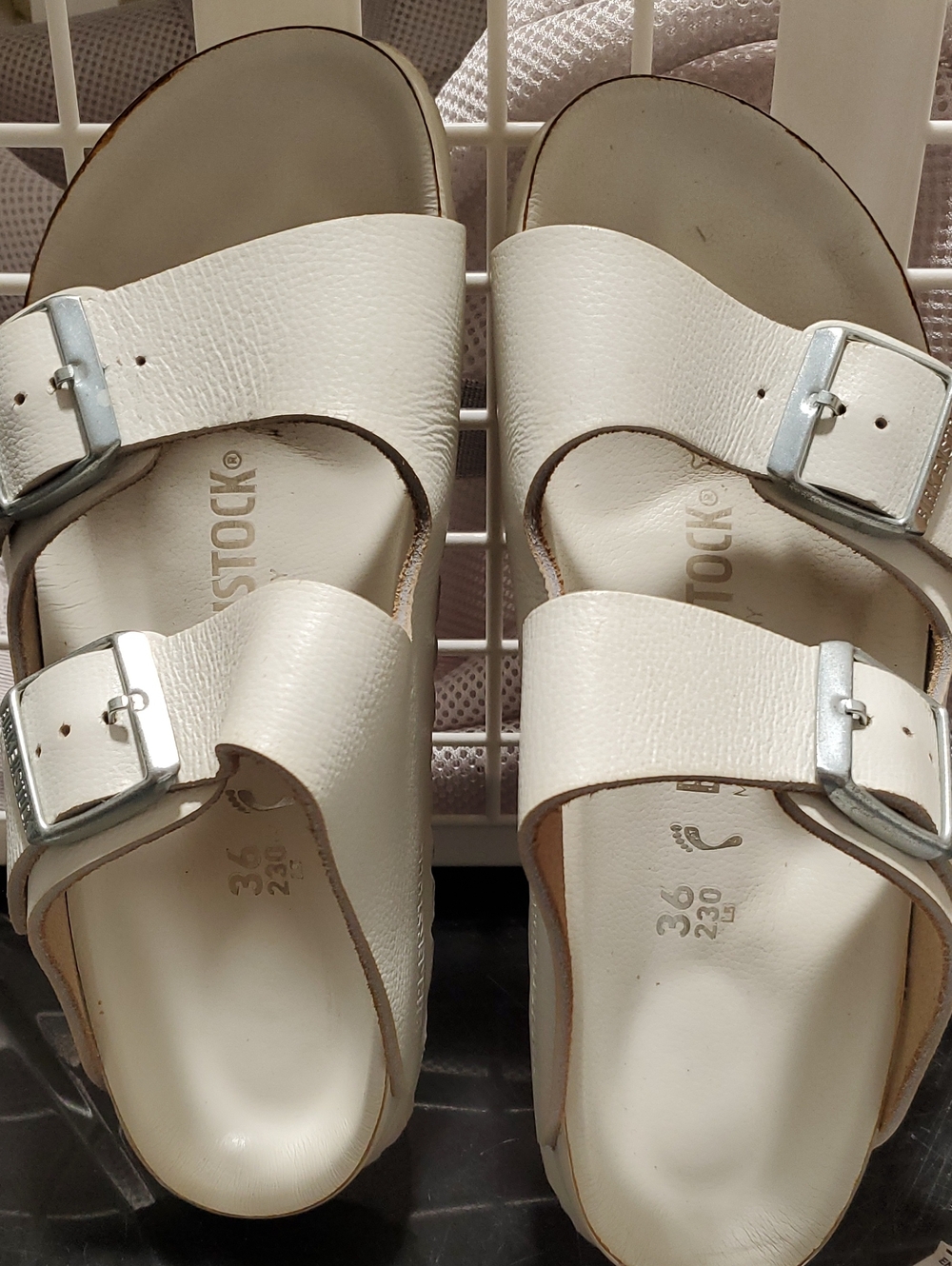 Birkenstock Cream Two-Buckle Slide Sandals
